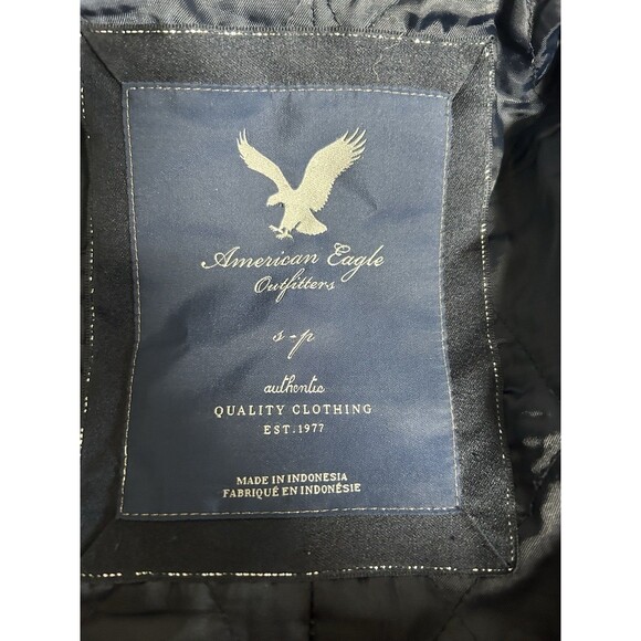 American Eagle AE Pea Coat Womens Small Navy Blue Plaid Button Jacket Wool Blend - Picture 6 of 9